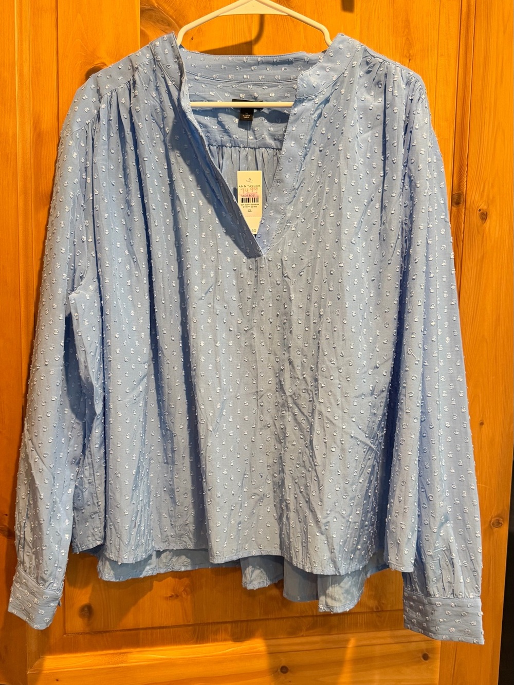Ann Taylor Light Blue Textured V-Neck Top